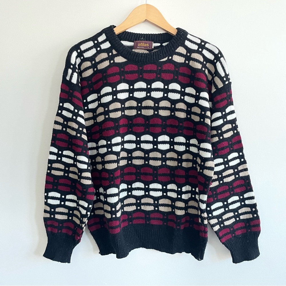 Vintage 90’s Atlas Grandma Pattern Made in USA Crewneck Sweater Sz Large